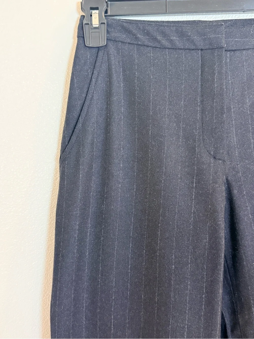 Tahari Wool Charcoal Gray Pinstripe Wide-Leg Dress Pants